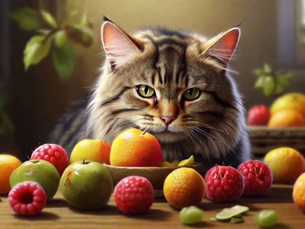 Gato comendo fruta do conde