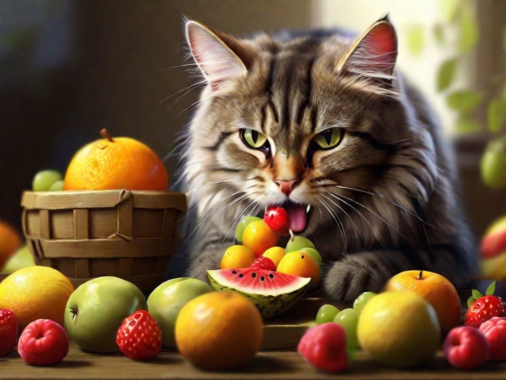 Gato comendo fruta do conde