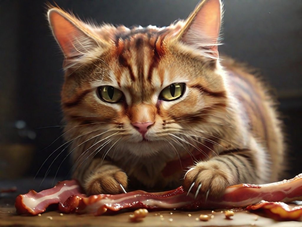 Gato comendo bacon