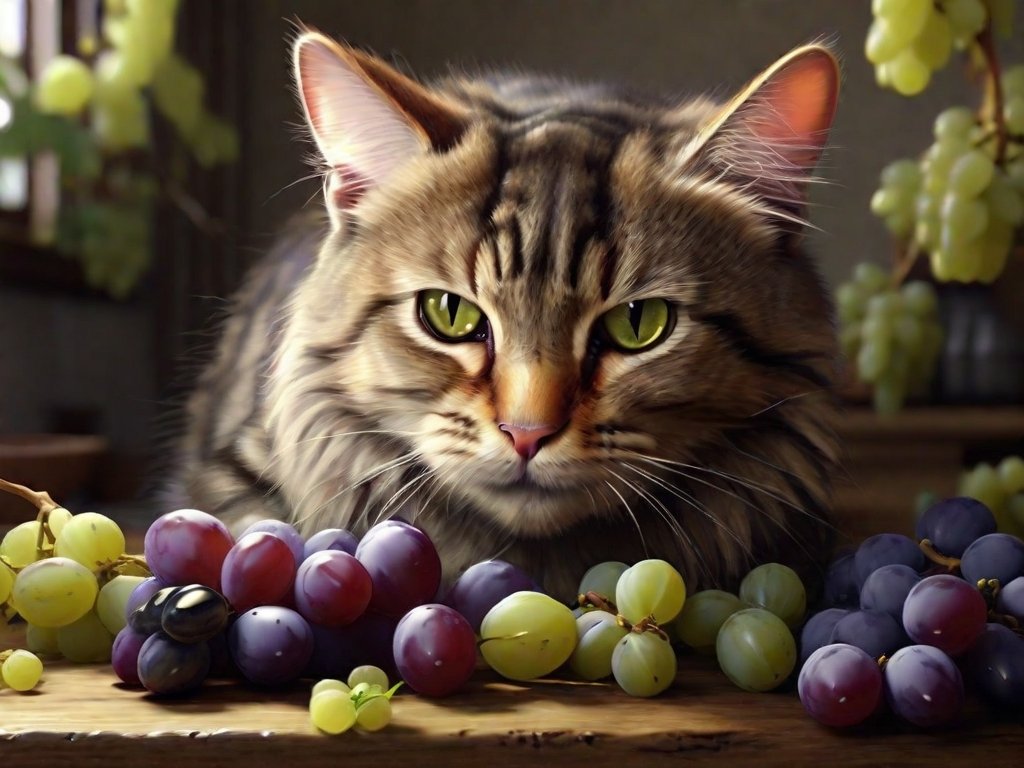 gato comendo uvas