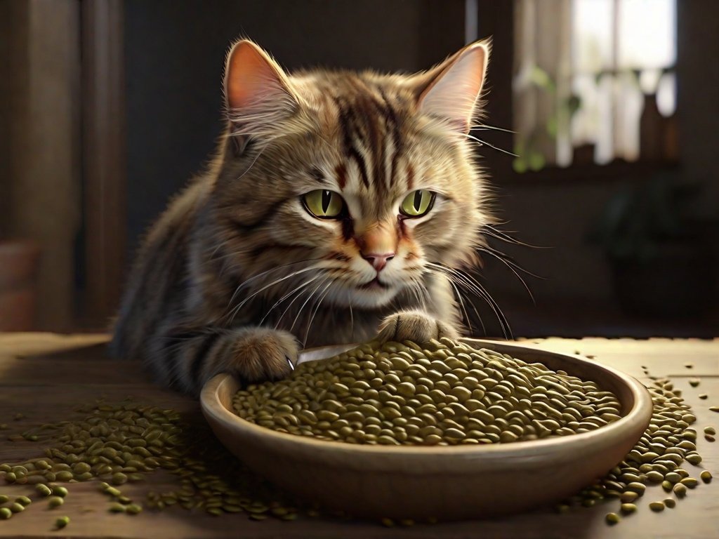 gato comendo lentilha