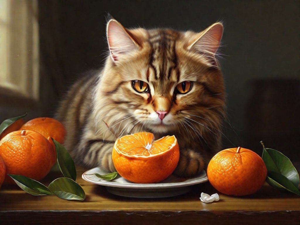 gato comendo tangerina