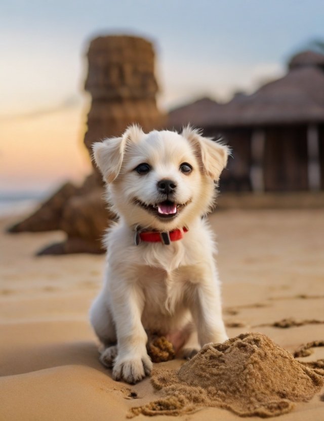 cachorro brincando na areia