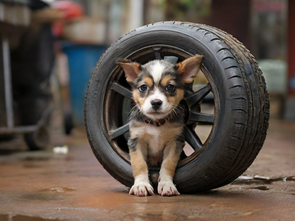  cama de pneu para cachorro