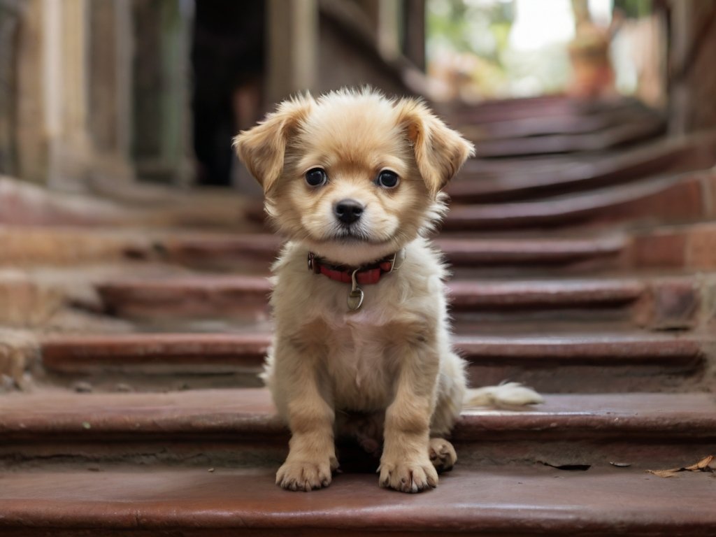 cachorro subindo escadas