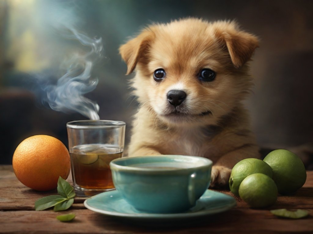 cachorro tomando chá