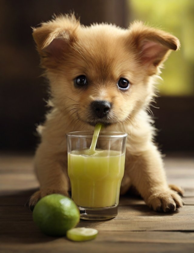 cachorro tomando suco de limao
