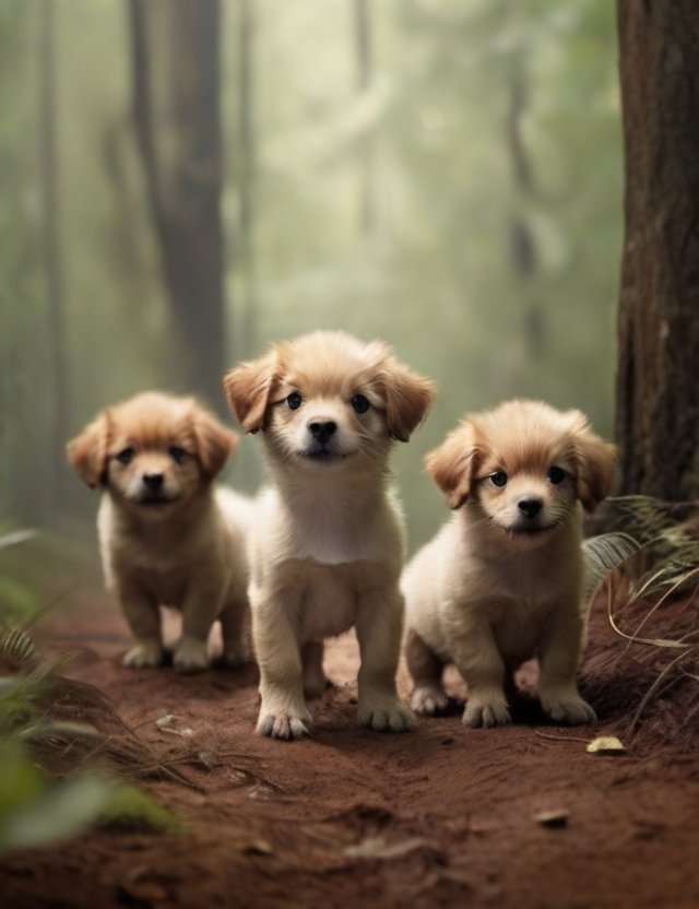 cachorros andando na floresta