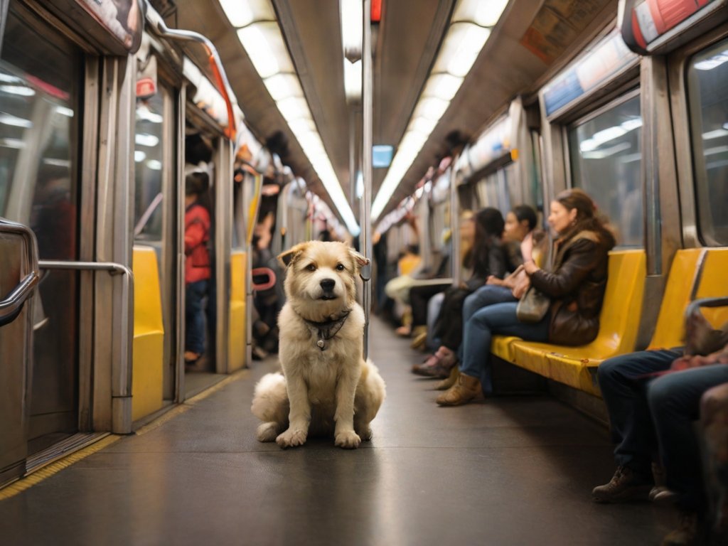 Dog riding the subway
