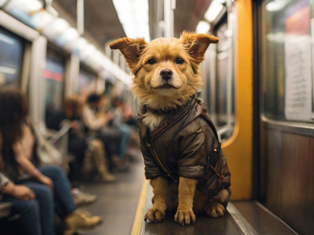 Dog riding the subway