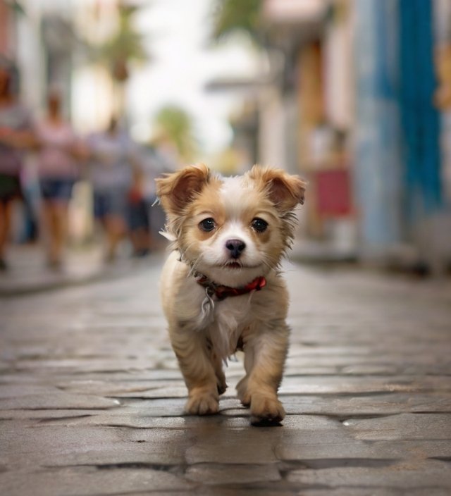 cachorro andando na rua