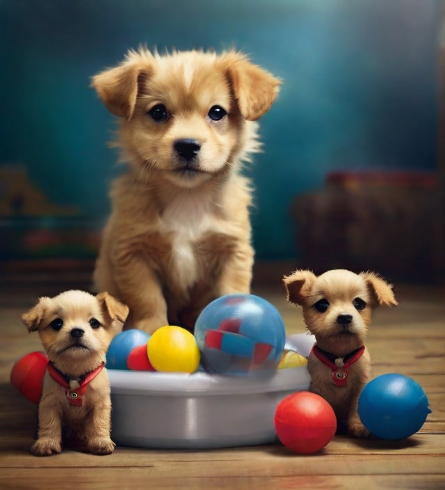 cachorro com brinquedos