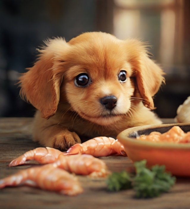 cachorro comendo camarão