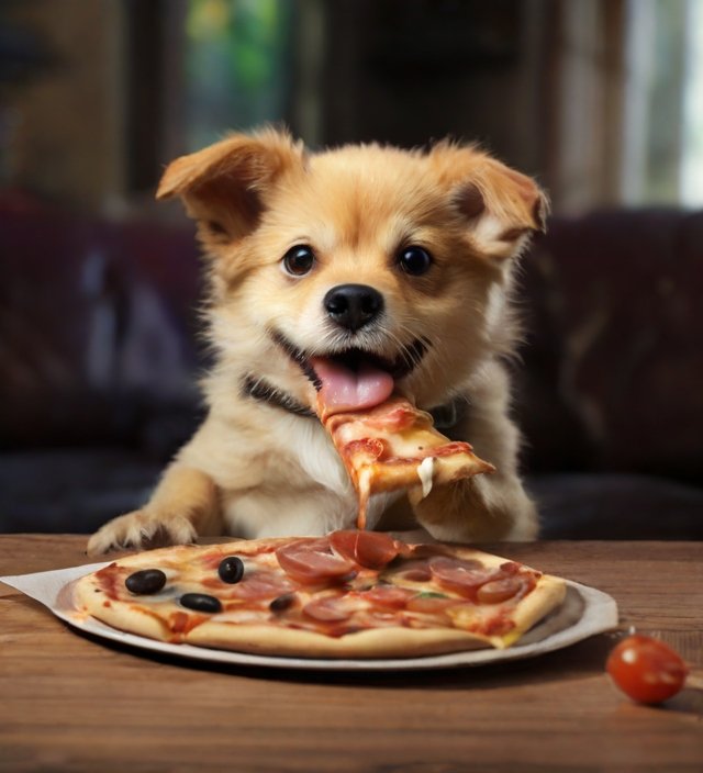 cachorro comendo pizza