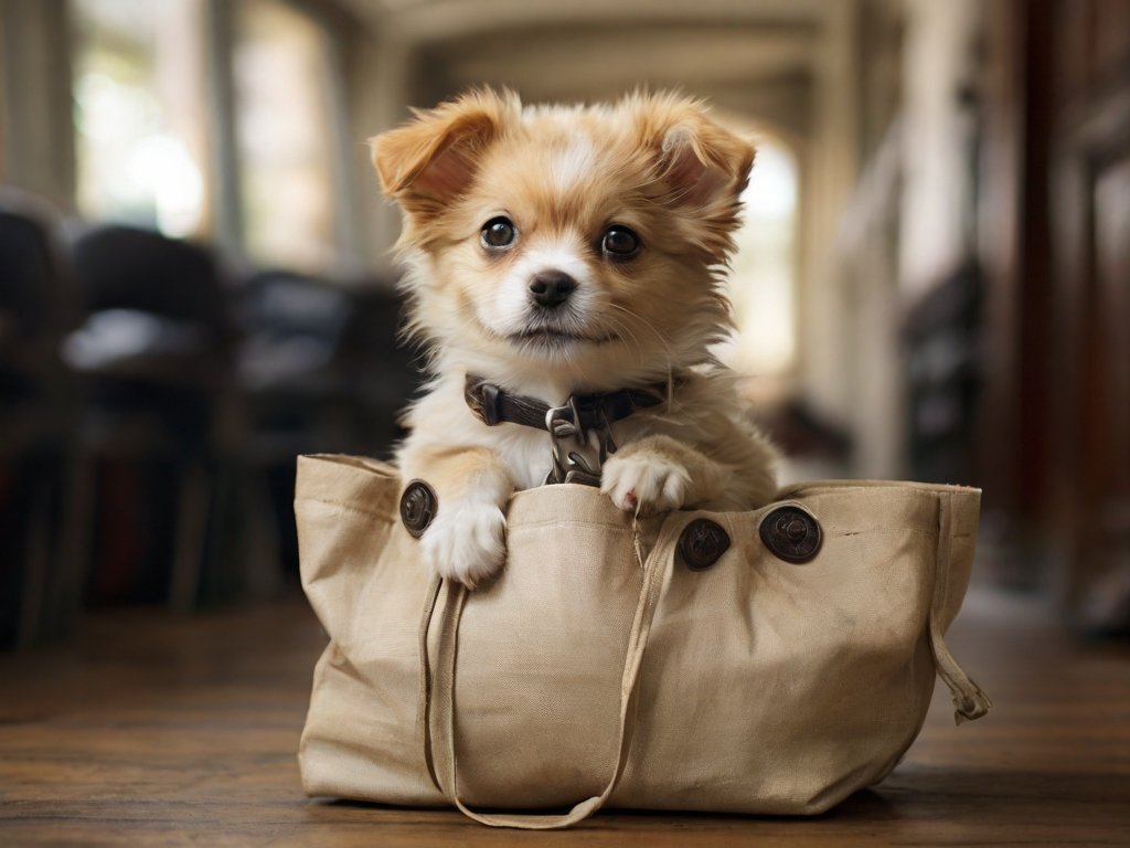 cachorro em uma bolsa