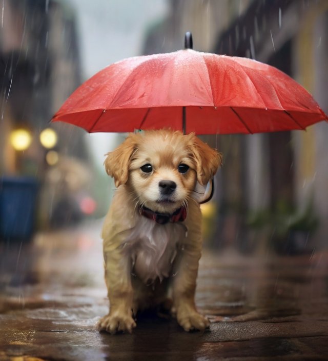 cachorro passeando na chuva