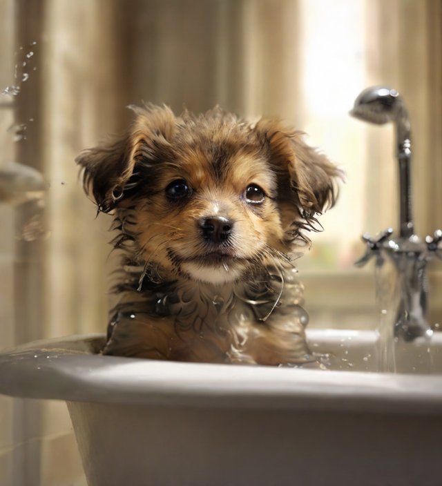 cachorro tomando banho