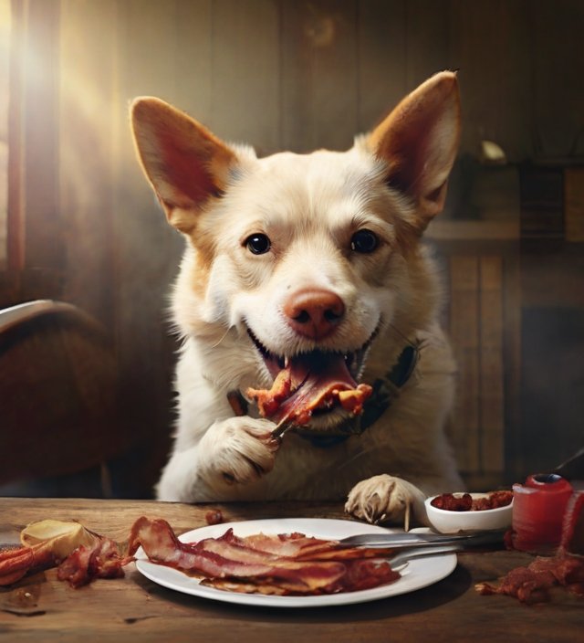 cachorro comendo bacon