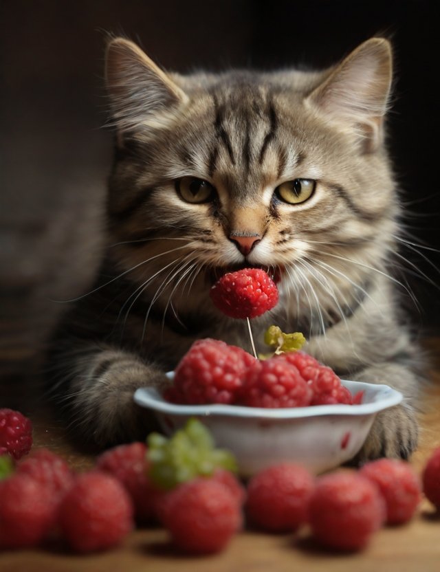 gato comendo cereja