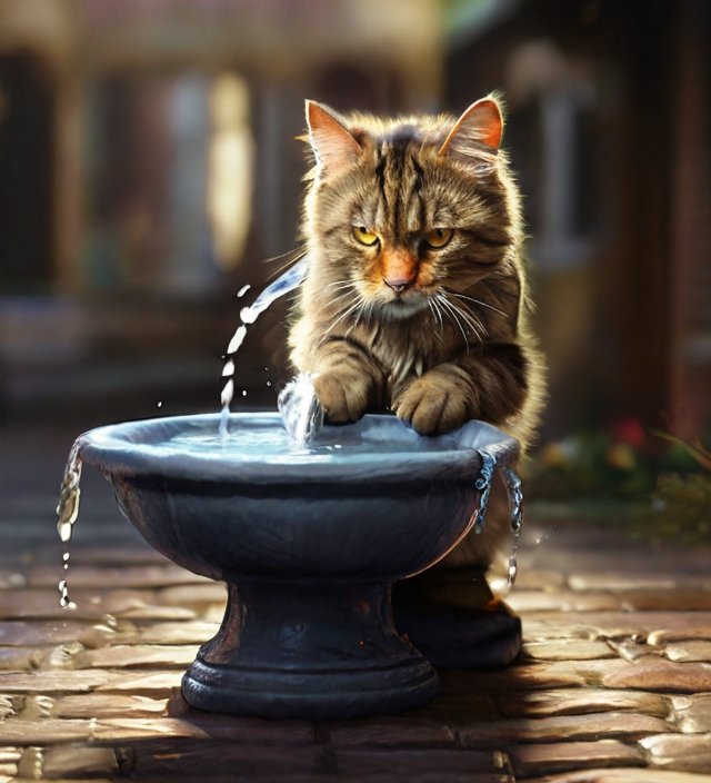 gato tomando água na fonte