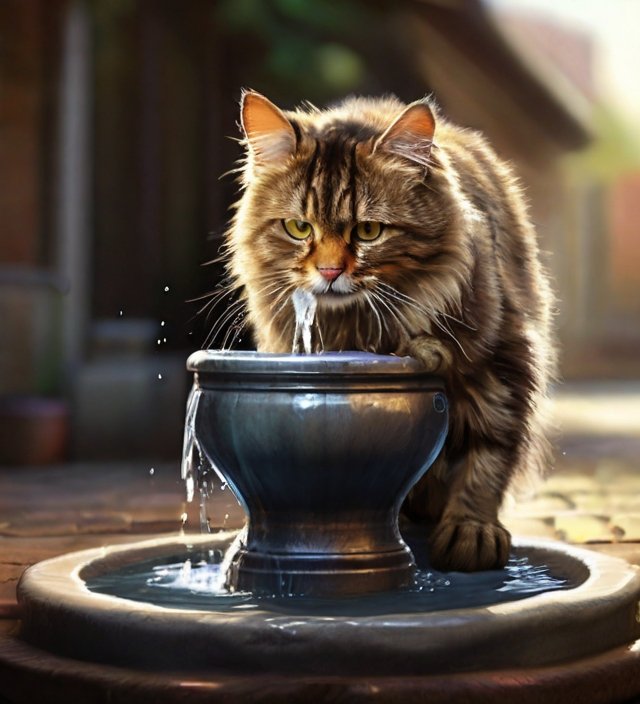 gato tomando água na fonte