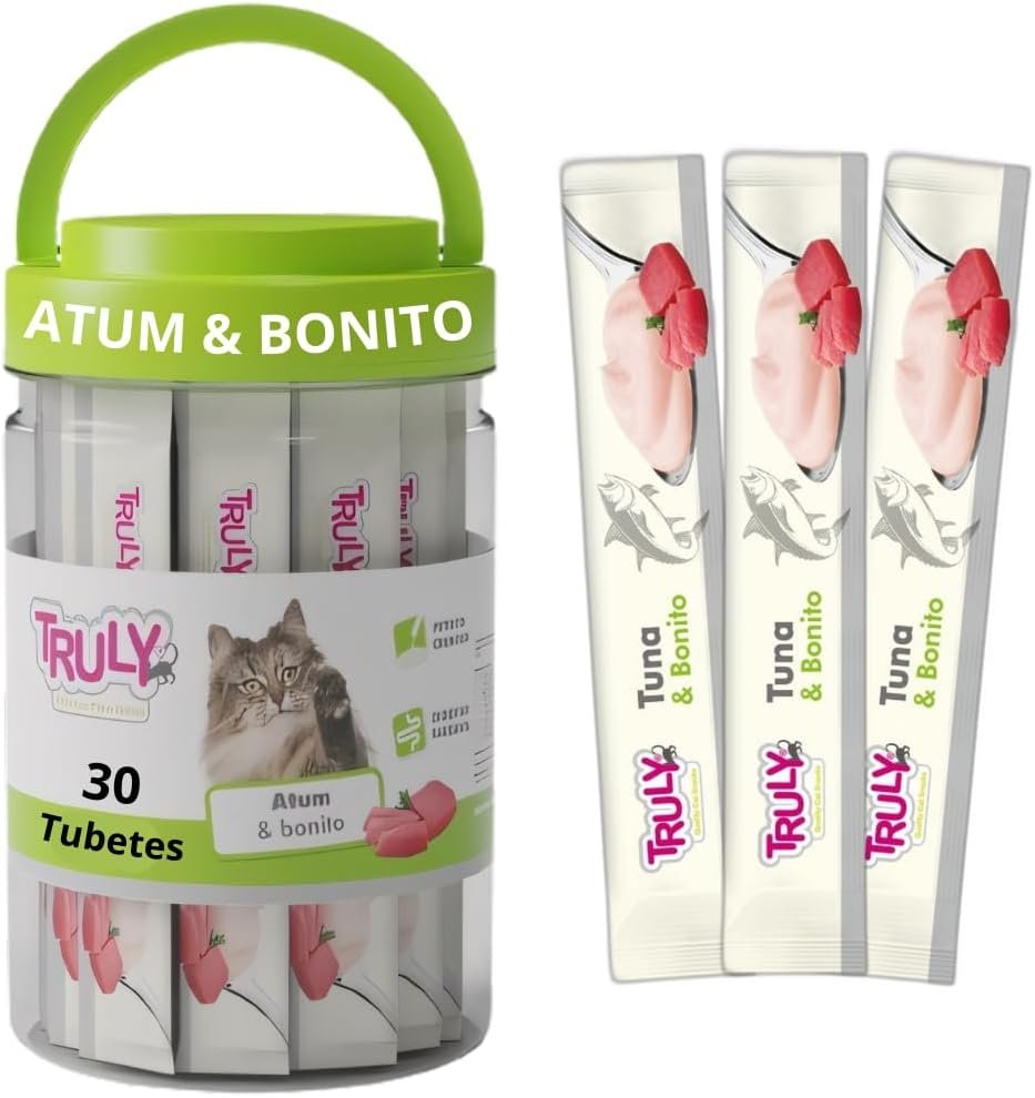 Petisco para Gato Truly Creamy Churu Cremoso Pote 30 tubetes - Sabor Atum e Bonito 