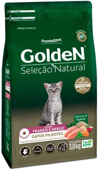 Premier Pet Ração Golden Seleção Natural para Gatos Filhotes Sabor Frango e Arroz, 3kg