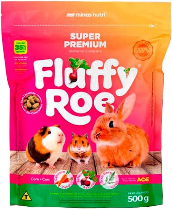 Ração para Coelho, Hamster, Porquinho Da Índia - Fluffy Roe EXTRUSADO PREMIUM - 500 g