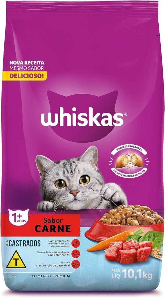 WHISKAS - Ração Seca para Gatos Adultos Castrados Carne