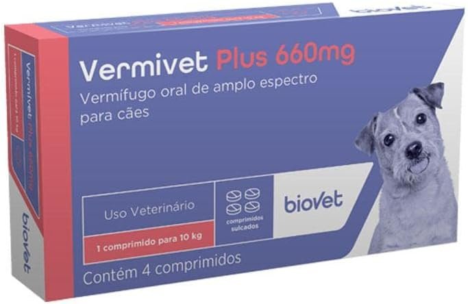 Biovet Vermífugo Vermivet Plus 660Mg Para Cães - 4 Comprimidos