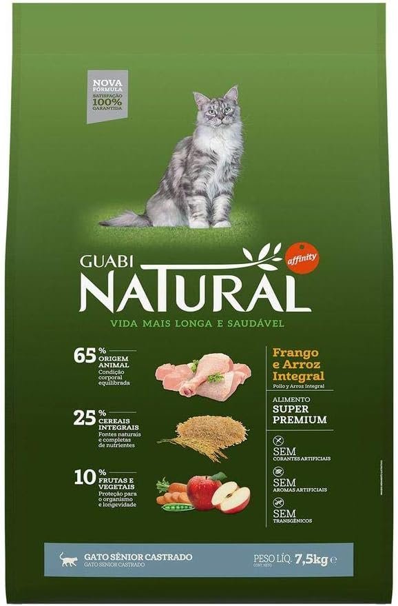 Ração Guabi Natural Gatos Sênior Castrados Frango e Arroz Integral