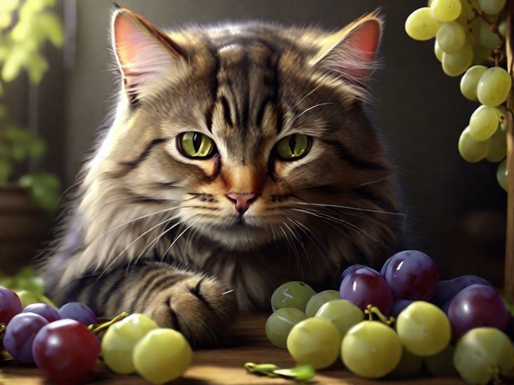 gato comendo uvas