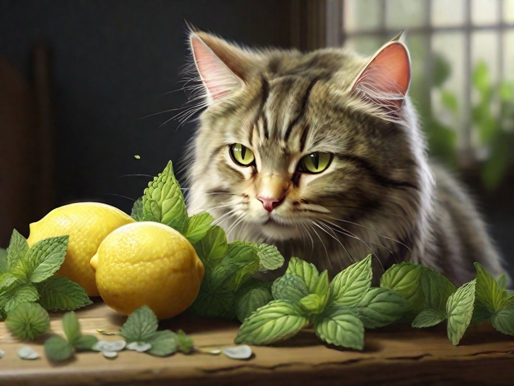 gato comendo erva-cidreira