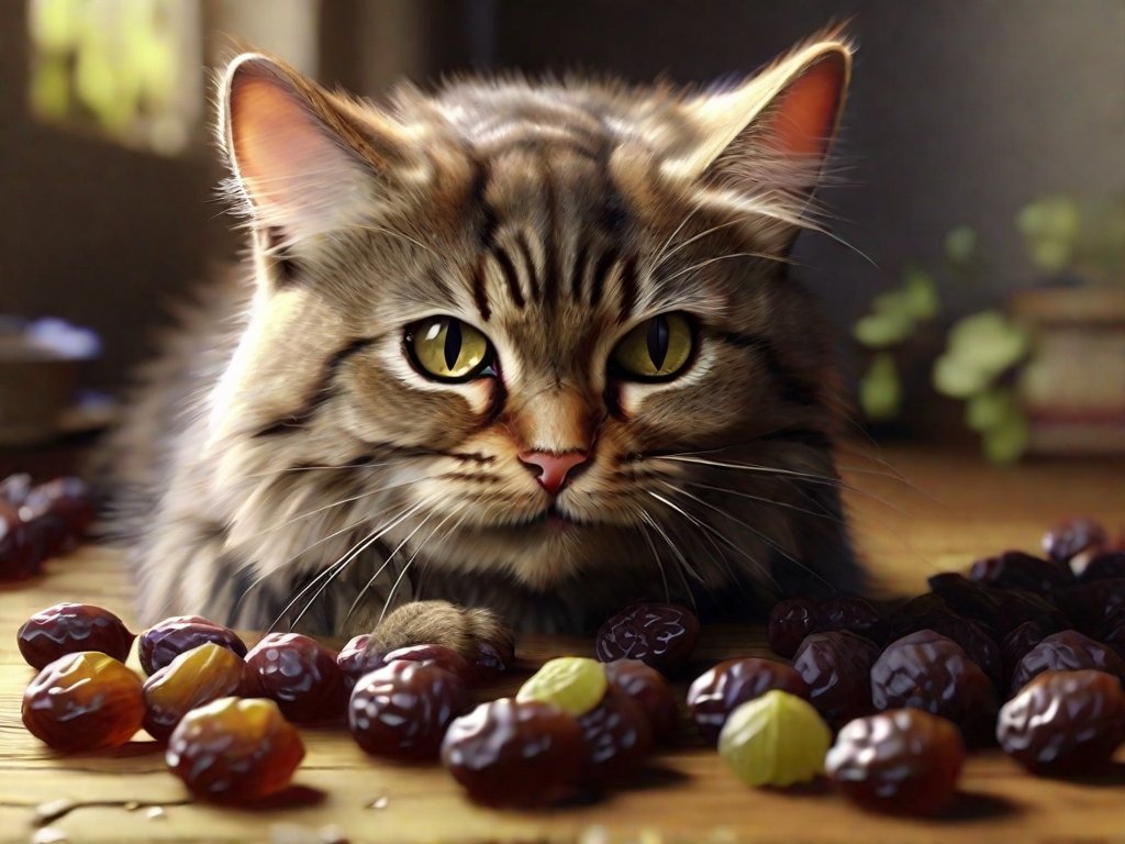 gato comendo uva passa