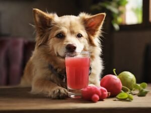 Cachorro tomando suco de acerola