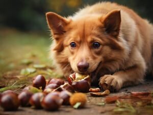 Cachorro comendo castanha