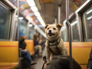 Dog riding the subway