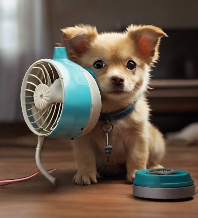 cachorro com um ventilador