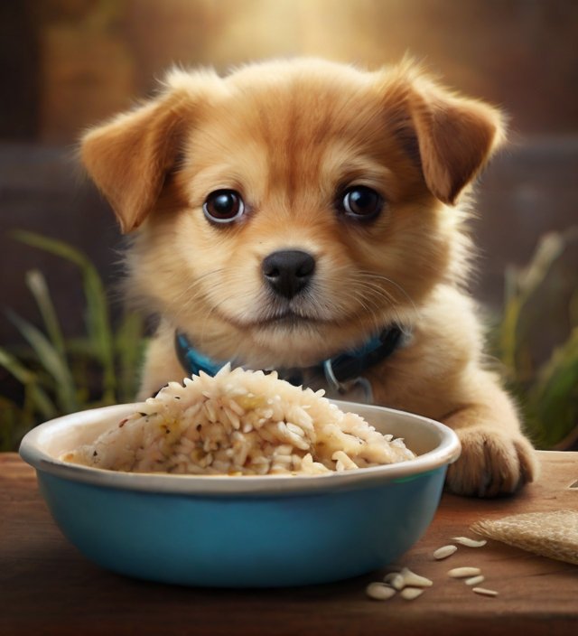 cachorro comendo arroz