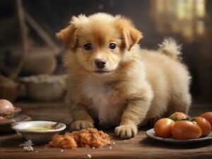 cachorro comendo frango