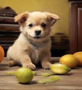 cachorro comendo limao
