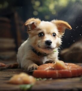 cachorro comendo ração de peixe