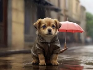 cachorro na chuva