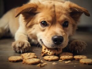 cachorro comendo biscoito