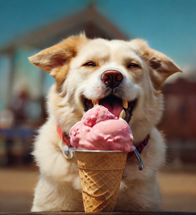 cachorro tomando sorvete