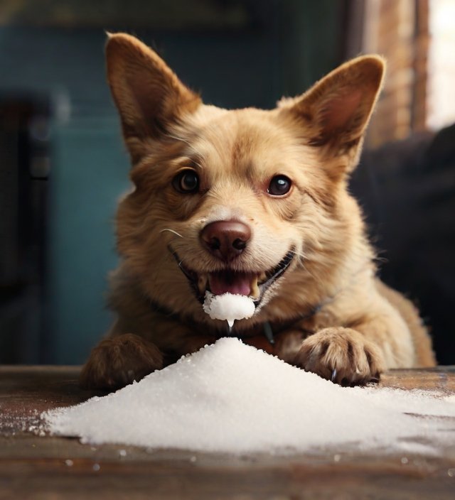 cachorro comendo açúcar