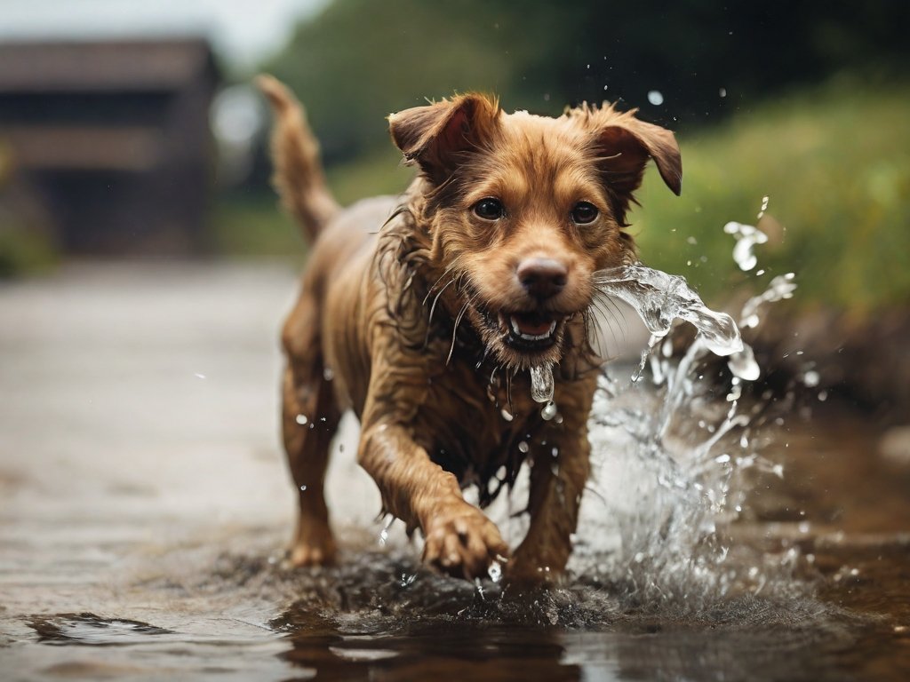 cachorro brincando com água