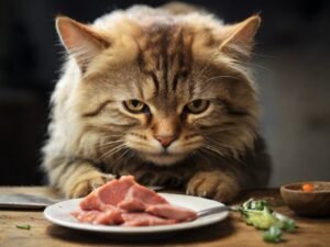 gato comendo carne