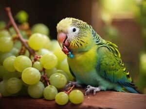 periquito comendo uva