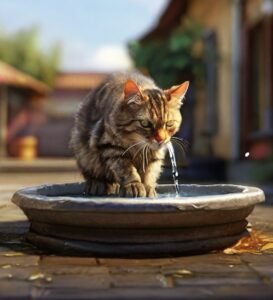 gato tomando água na fonte